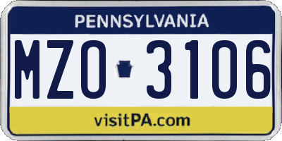 PA license plate MZO3106