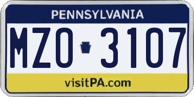 PA license plate MZO3107