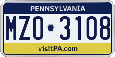 PA license plate MZO3108