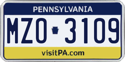 PA license plate MZO3109