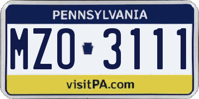 PA license plate MZO3111