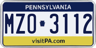 PA license plate MZO3112