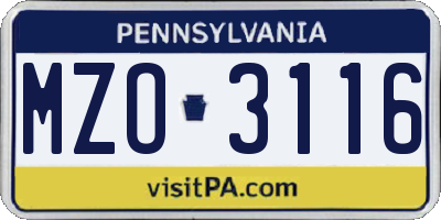 PA license plate MZO3116