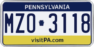 PA license plate MZO3118