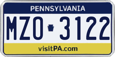 PA license plate MZO3122