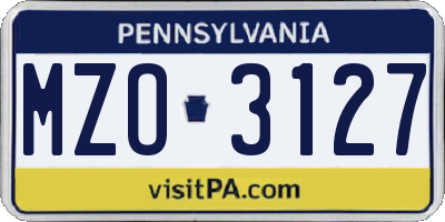PA license plate MZO3127