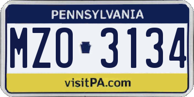 PA license plate MZO3134