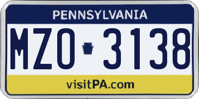 PA license plate MZO3138
