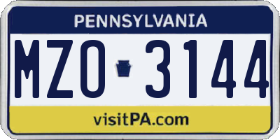 PA license plate MZO3144