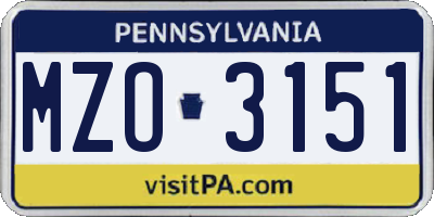 PA license plate MZO3151