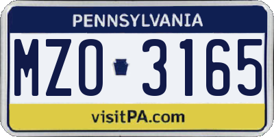 PA license plate MZO3165