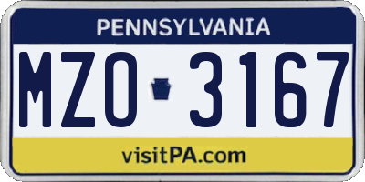 PA license plate MZO3167