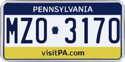 PA license plate MZO3170