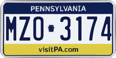 PA license plate MZO3174
