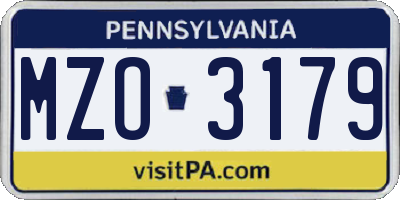 PA license plate MZO3179