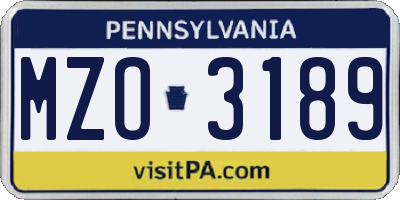 PA license plate MZO3189