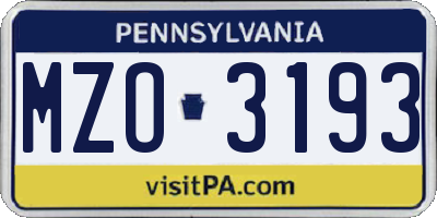 PA license plate MZO3193