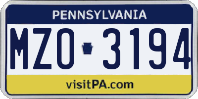 PA license plate MZO3194