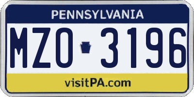 PA license plate MZO3196