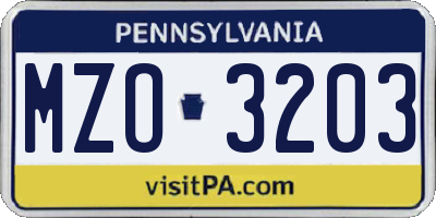 PA license plate MZO3203