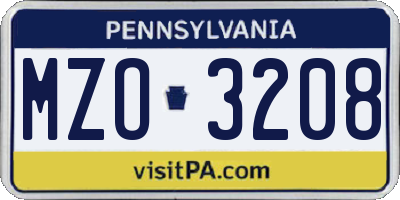 PA license plate MZO3208