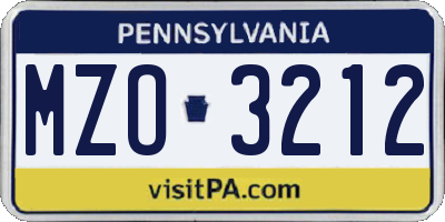PA license plate MZO3212