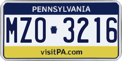 PA license plate MZO3216