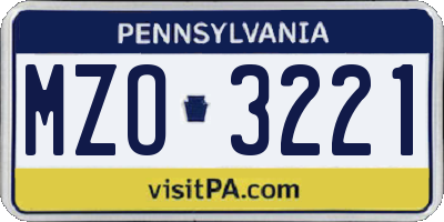 PA license plate MZO3221