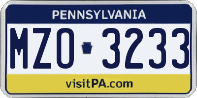PA license plate MZO3233