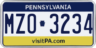 PA license plate MZO3234