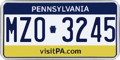 PA license plate MZO3245