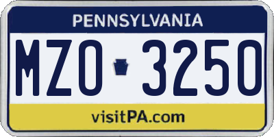 PA license plate MZO3250