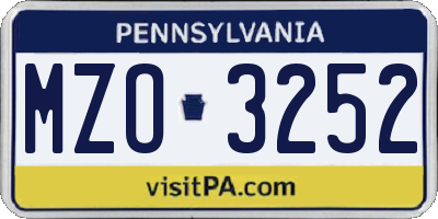 PA license plate MZO3252