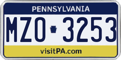 PA license plate MZO3253