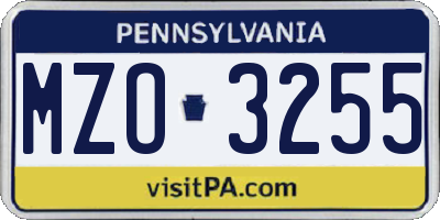 PA license plate MZO3255