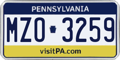 PA license plate MZO3259