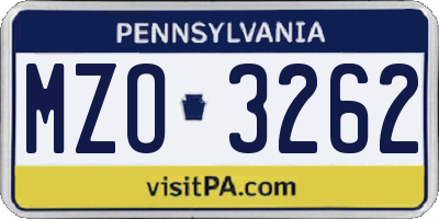 PA license plate MZO3262