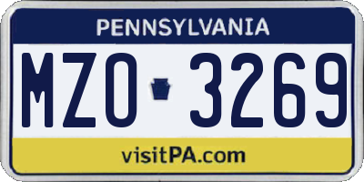 PA license plate MZO3269