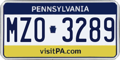 PA license plate MZO3289