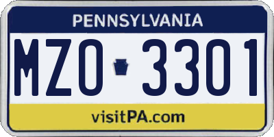PA license plate MZO3301