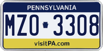 PA license plate MZO3308