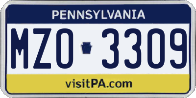 PA license plate MZO3309
