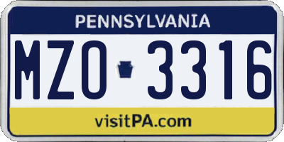 PA license plate MZO3316