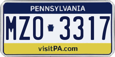 PA license plate MZO3317