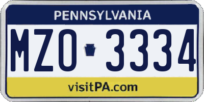 PA license plate MZO3334