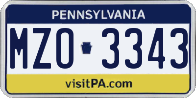 PA license plate MZO3343