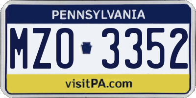 PA license plate MZO3352