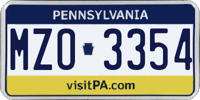 PA license plate MZO3354