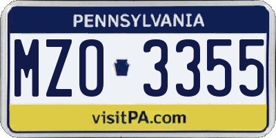 PA license plate MZO3355