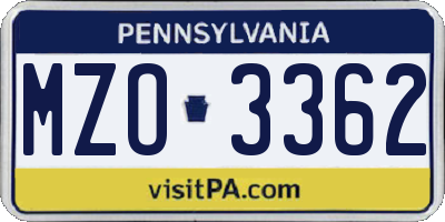 PA license plate MZO3362